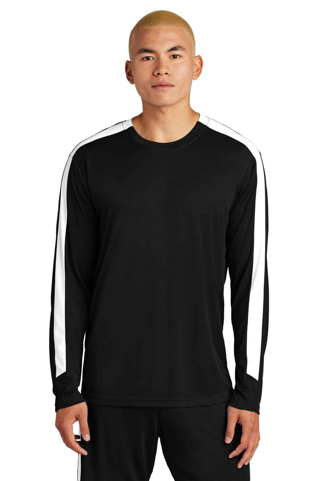 SportTek Competitor United Long Sleeve Crew ST100LS Black White