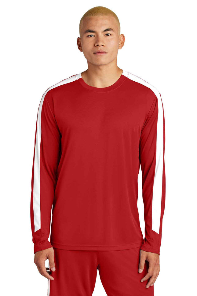 SportTek Competitor United Long Sleeve Crew ST100LS Deep Red White