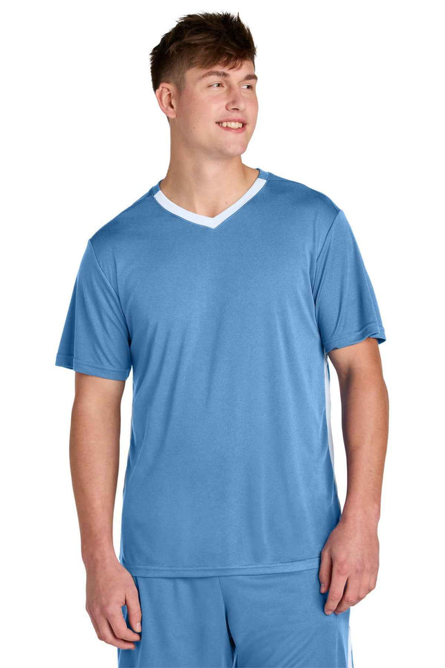 SportTek Competitor United VNeck ST101 Carolina Blue White