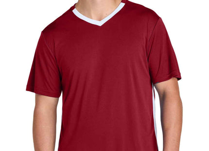 SportTek Competitor United VNeck ST101 Deep Red White