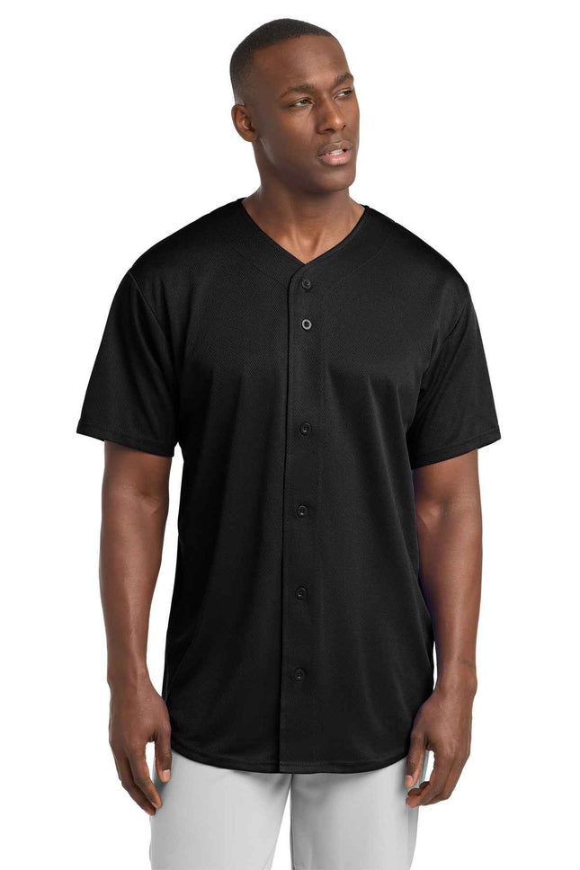 SportTek PosiCharge Tough Mesh FullButton Jersey ST220 Black