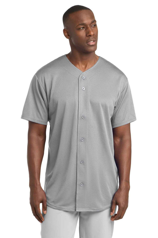 SportTek PosiCharge Tough Mesh FullButton Jersey ST220 Silver