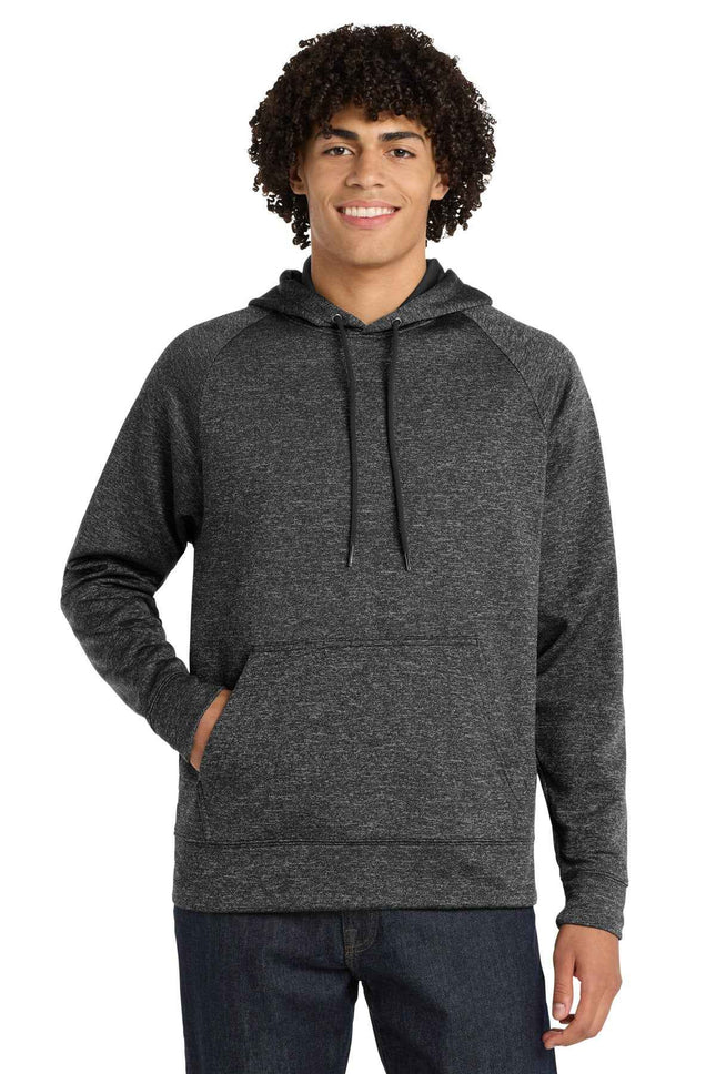 SportTek PosiCharge Electric Heather Fleece Hooded Pullover ST225 Grey-Black Electric