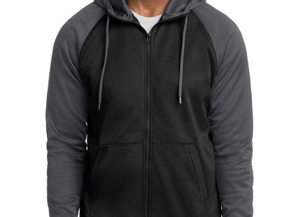 SportTek SportWick Varsity Fleece FullZip Hooded Jacket ST236 Black Dark Smoke Grey