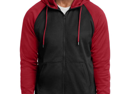 SportTek SportWick Varsity Fleece FullZip Hooded Jacket ST236 Black Deep Red