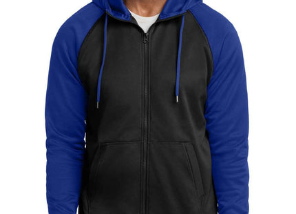 SportTek SportWick Varsity Fleece FullZip Hooded Jacket ST236 Black True Royal