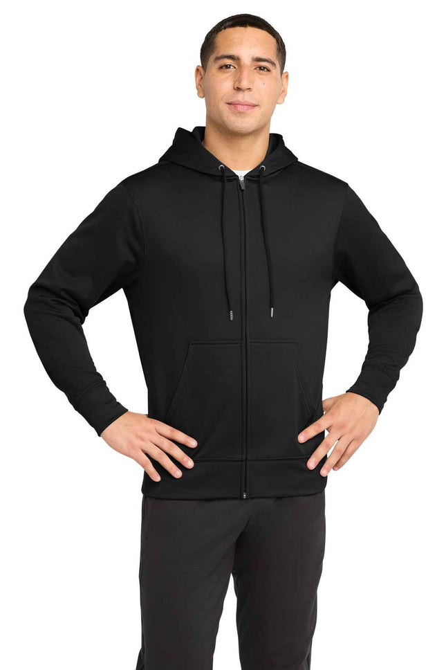 SportTek SportWick Fleece FullZip Hooded Jacket ST238 Black