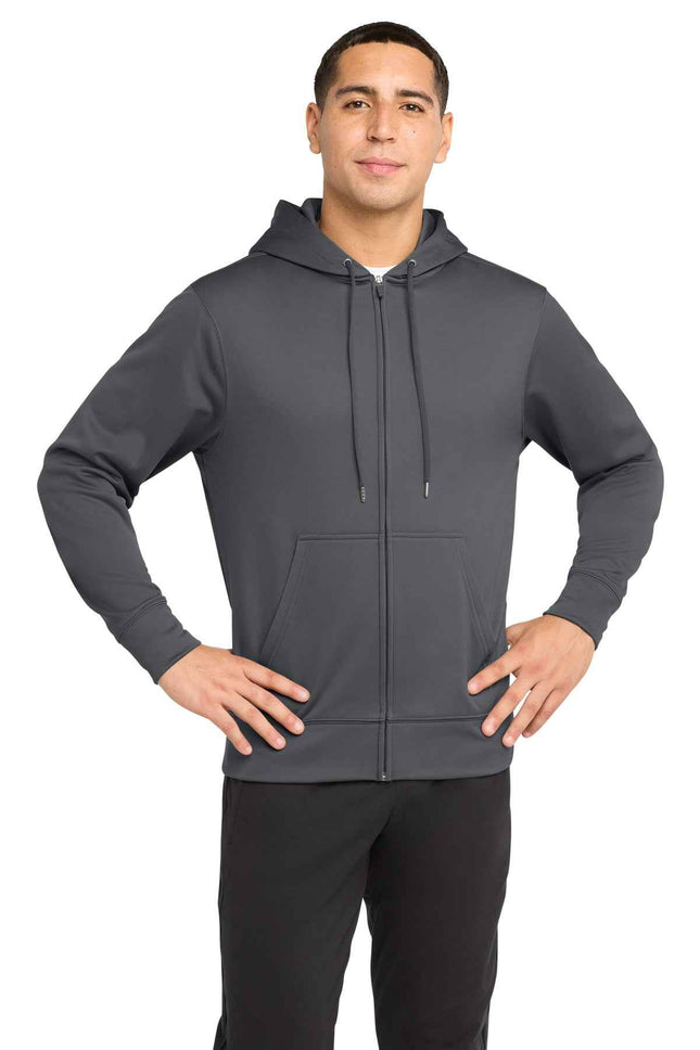 SportTek SportWick Fleece FullZip Hooded Jacket ST238 Dark Smoke Grey