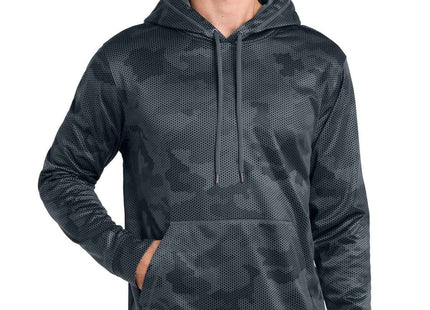 SportTek SportWick CamoHex Fleece Hooded Pullover ST240 Dark Smoke Grey