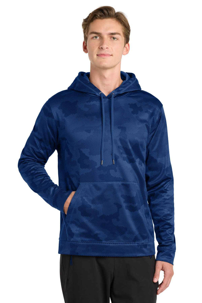 SportTek SportWick CamoHex Fleece Hooded Pullover ST240 True Royal