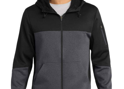 SportTek Tech Fleece Colorblock FullZip Hooded Jacket ST245 Black Graphite Heather Black