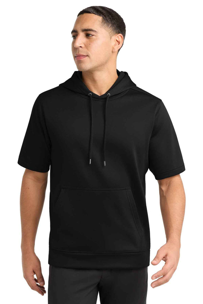 SportTek SportWick Fleece Short Sleeve Hooded Pullover ST251 Black