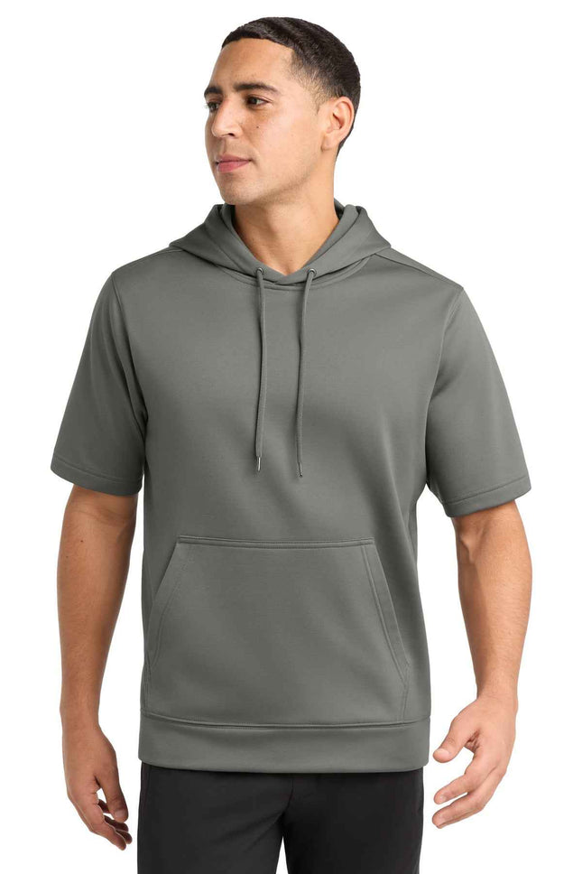 SportTek SportWick Fleece Short Sleeve Hooded Pullover ST251 Dark Smoke Grey