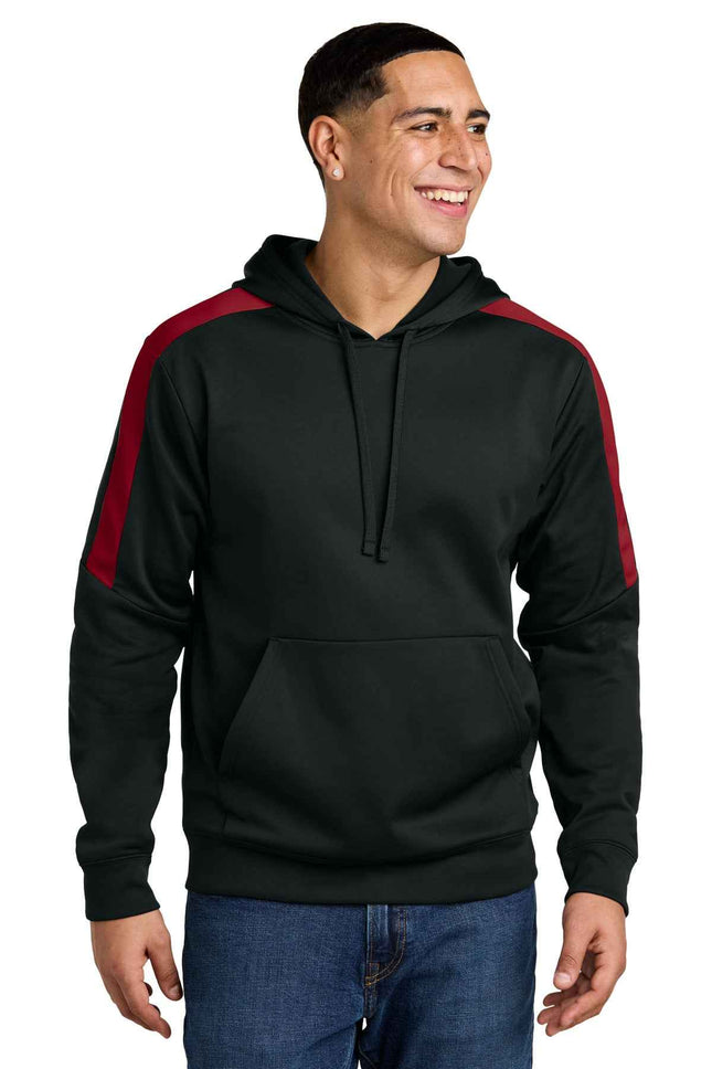 SportTek SportWick Fleece United Pullover Hoodie ST255 Black Deep Red