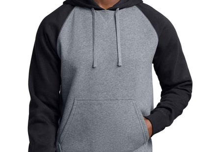 SportTek Raglan Colorblock Pullover Hooded Sweatshirt ST267 Black Vintage Heather