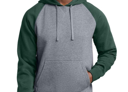 SportTek Raglan Colorblock Pullover Hooded Sweatshirt ST267 Forest Green Vintage Heather