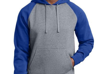SportTek Raglan Colorblock Pullover Hooded Sweatshirt ST267 True Royal Vintage Heather