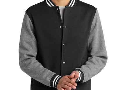 SportTek Fleece Letterman Jacket ST270 Black Vintage Heather