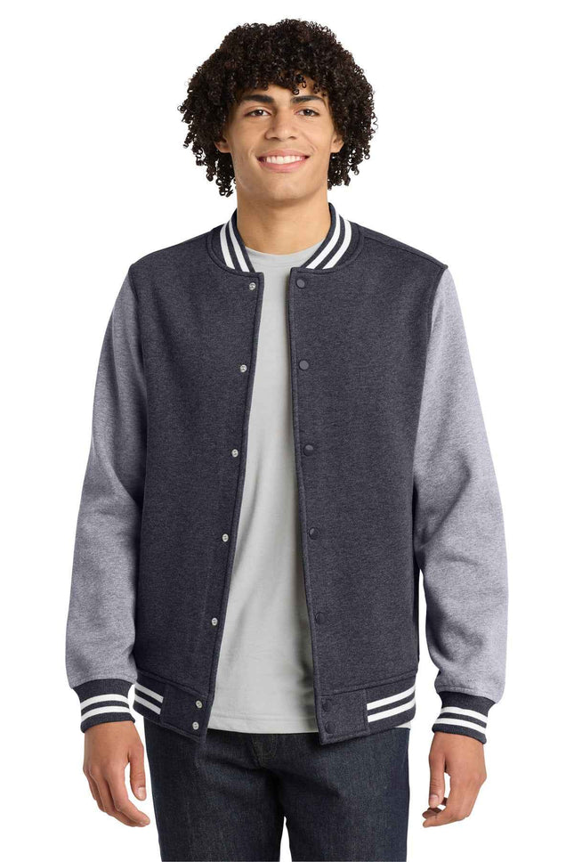 SportTek Fleece Letterman Jacket ST270 Graphite Heather Vintage Heather
