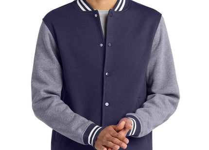 SportTek Fleece Letterman Jacket ST270 True Navy Vintage Heather