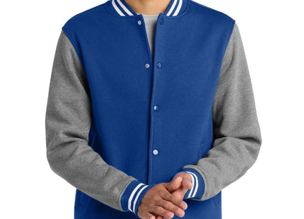 SportTek Fleece Letterman Jacket ST270 True Royal Vintage Heather