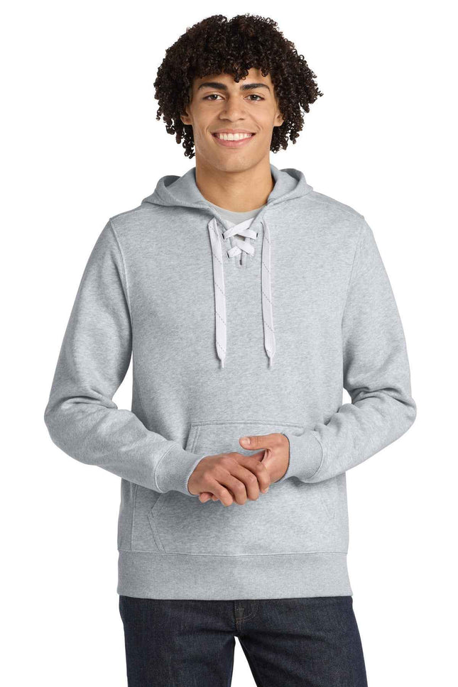SportTek Lace Up Pullover Hooded Sweatshirt ST271 Athletic Heather