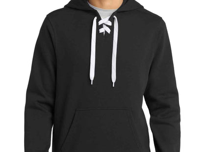 SportTek Lace Up Pullover Hooded Sweatshirt ST271 Black
