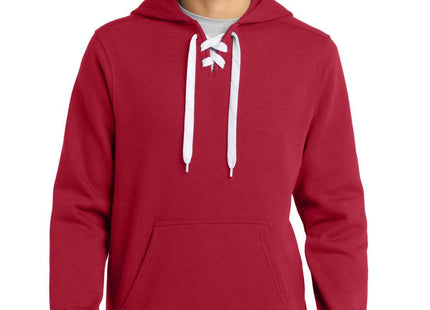 SportTek Lace Up Pullover Hooded Sweatshirt ST271 Deep Red