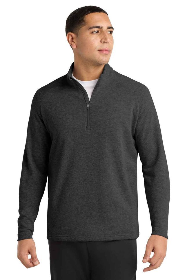 SportTek Lightweight French Terry 1/4Zip Pullover ST273 Heather Black