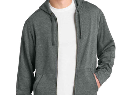 SportTek PosiCharge TriBlend Wicking Fleece FullZip Hooded Jacket ST293 Dark Grey Heather