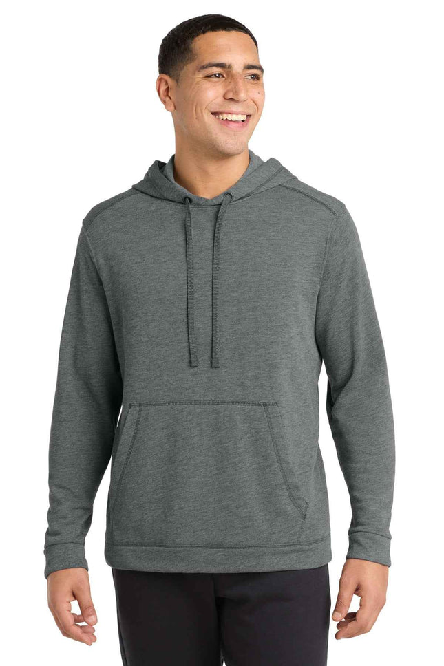 SportTek PosiCharge TriBlend Wicking Fleece Hooded Pullover ST296 Dark Grey Heather