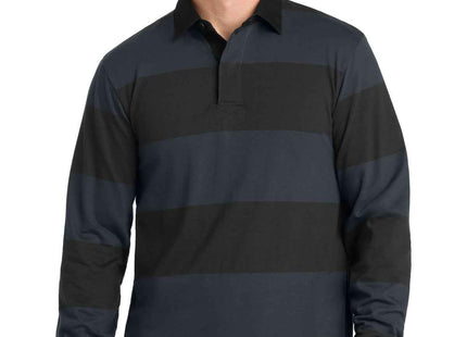 SportTek Classic Long Sleeve Rugby Polo ST301 Black Graphite