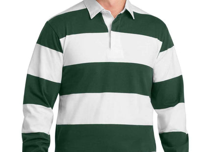 SportTek Classic Long Sleeve Rugby Polo ST301 Forest Green White