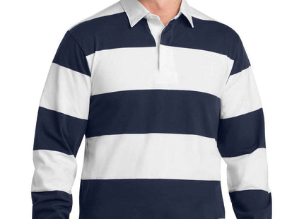 SportTek Classic Long Sleeve Rugby Polo ST301 True Navy White