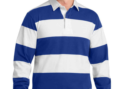 SportTek Classic Long Sleeve Rugby Polo ST301 True Royal White