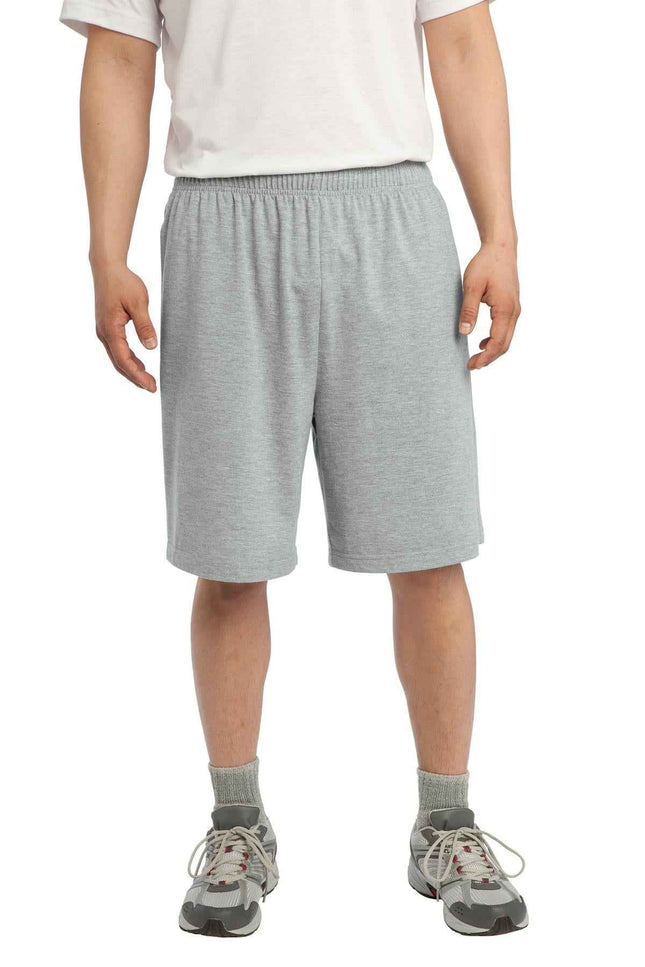 SportTek Jersey Knit Short with Pockets ST310 Heather Grey