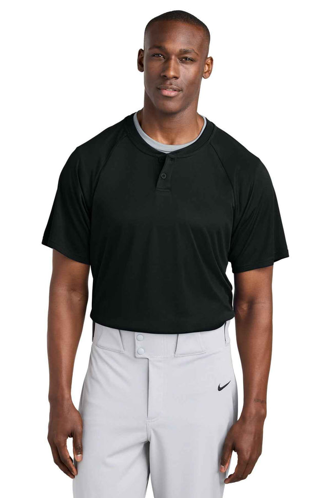 SportTek PosiCharge Competitor 2Button Henley ST359 Black