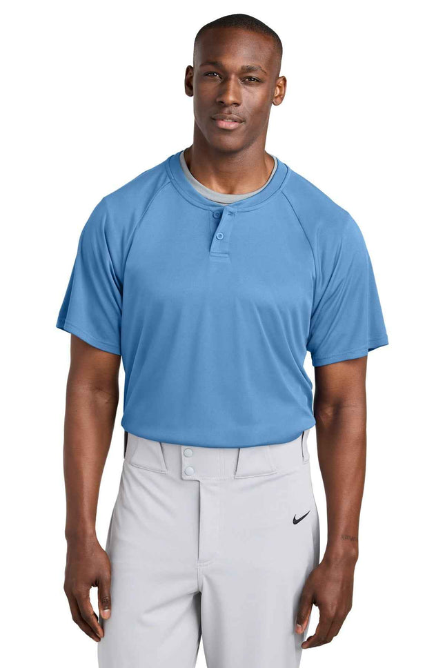 SportTek PosiCharge Competitor 2Button Henley ST359 Carolina Blue