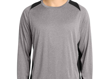 SportTek Long Sleeve Heather Colorblock Contender Tee ST361LS Vintage Heather Black