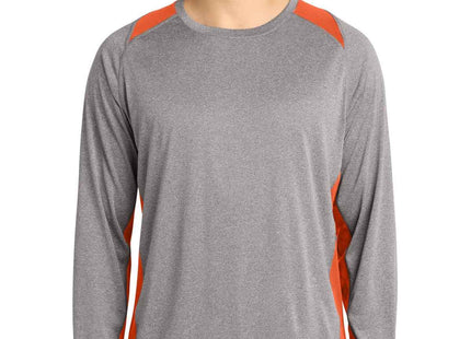 SportTek Long Sleeve Heather Colorblock Contender Tee ST361LS Vintage Heather Deep Orange