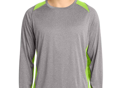 SportTek Long Sleeve Heather Colorblock Contender Tee ST361LS Vintage Heather Lime Shock