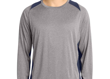 SportTek Long Sleeve Heather Colorblock Contender Tee ST361LS Vintage Heather True Navy