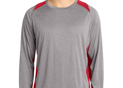 SportTek Long Sleeve Heather Colorblock Contender Tee ST361LS Vintage Heather True Red