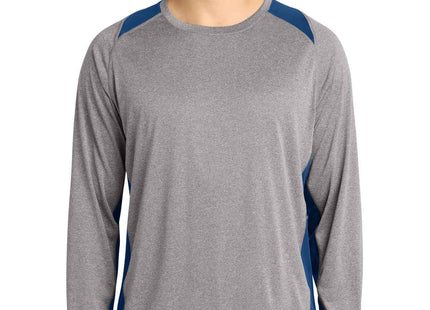 SportTek Long Sleeve Heather Colorblock Contender Tee ST361LS Vintage Heather True Royal