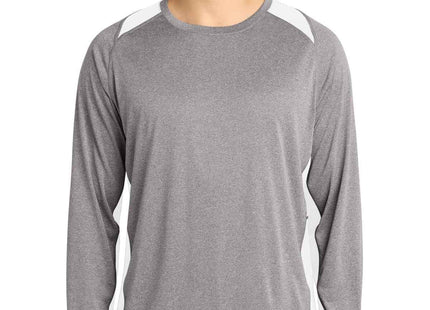 SportTek Long Sleeve Heather Colorblock Contender Tee ST361LS Vintage Heather White