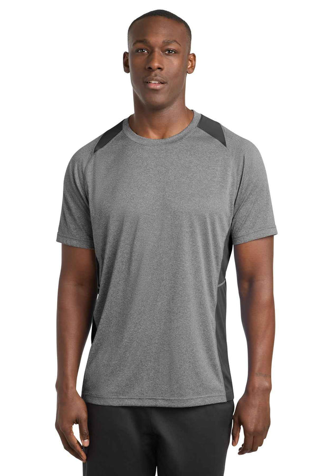 SportTek Heather Colorblock Contender Tee ST361 Vintage Heather Black
