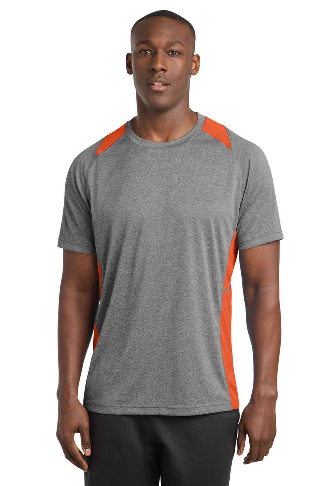 SportTek Heather Colorblock Contender Tee ST361 Vintage Heather Deep Orange