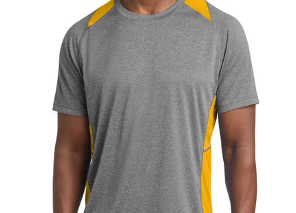 SportTek Heather Colorblock Contender Tee ST361 Vintage Heather Gold