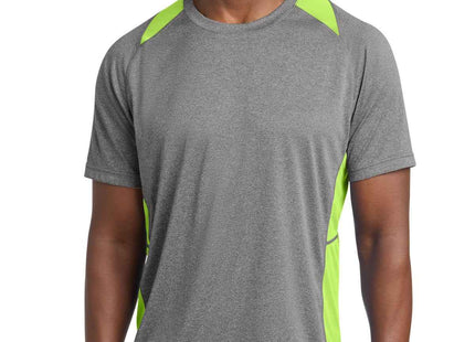 SportTek Heather Colorblock Contender Tee ST361 Vintage Heather Lime Shock