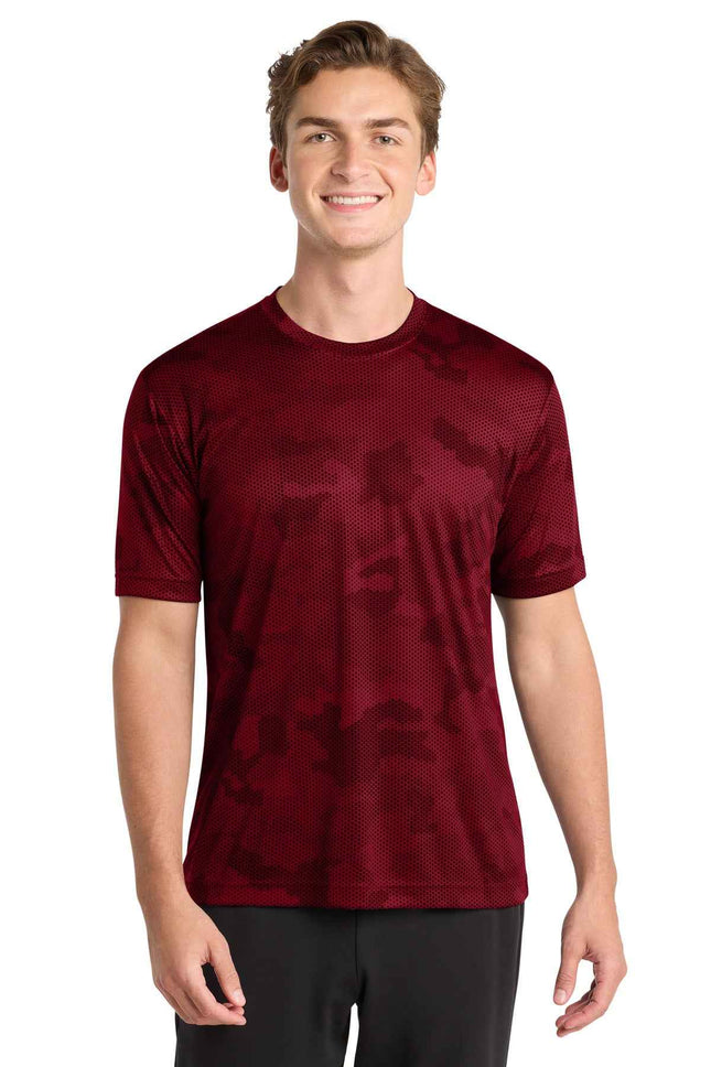 SportTek CamoHex Tee ST370 Deep Red
